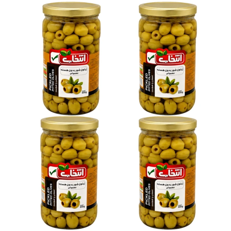 زیتون شور بی هسته انتخاب - 650 گرم بسته 4 عددی