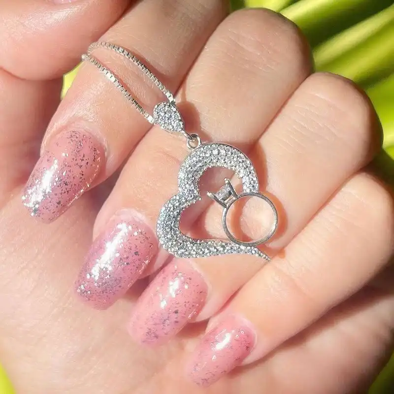 گردنبند نقره زنانه مدل قلب و حلقه BARF 13