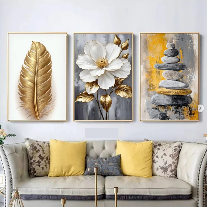 تابلو بکلیت طرح طبیعت و گل مدل BE-MR-1009 فریم بژ مجموعه 3 عددی