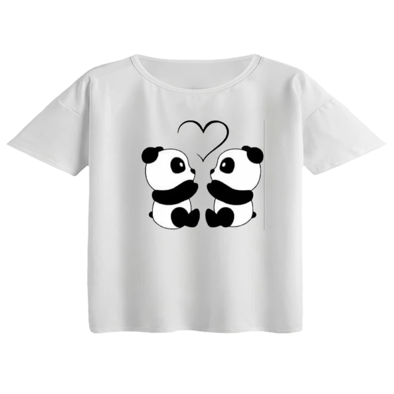 کراپ تی‌شرت آستین کوتاه زنانه مدل پاندا عاشق