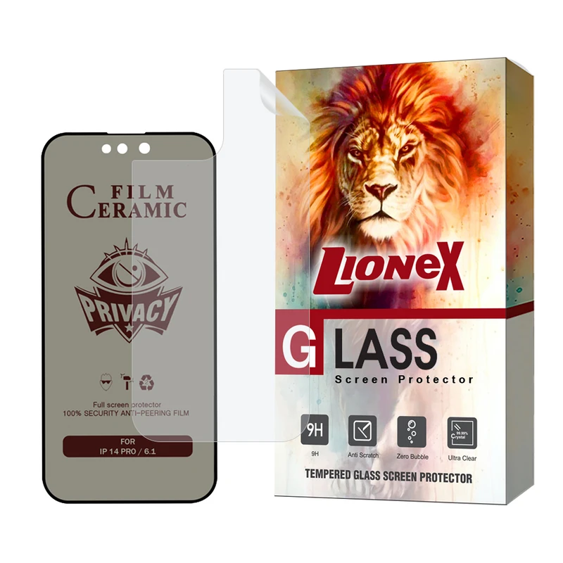محافظ صفحه نمایش سرامیکی حریم شخصی لایونکس مدل CERPRIVNANOL مناسب برای گوشی موبایل اپل iPhone 15 به همراه محافظ پشت گوشی