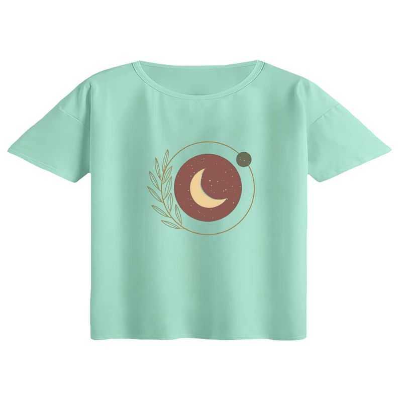 کراپ تی‌شرت آستین کوتاه زنانه مدل ماه مینیمال