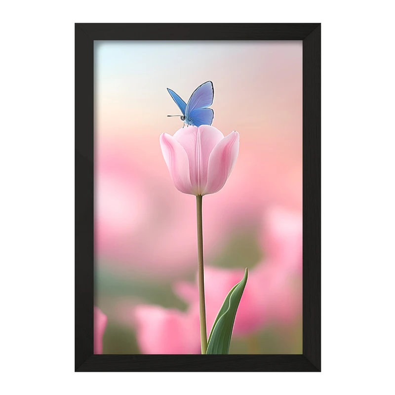 تابلو خندالو مدل گل لاله و پروانه کد F11195