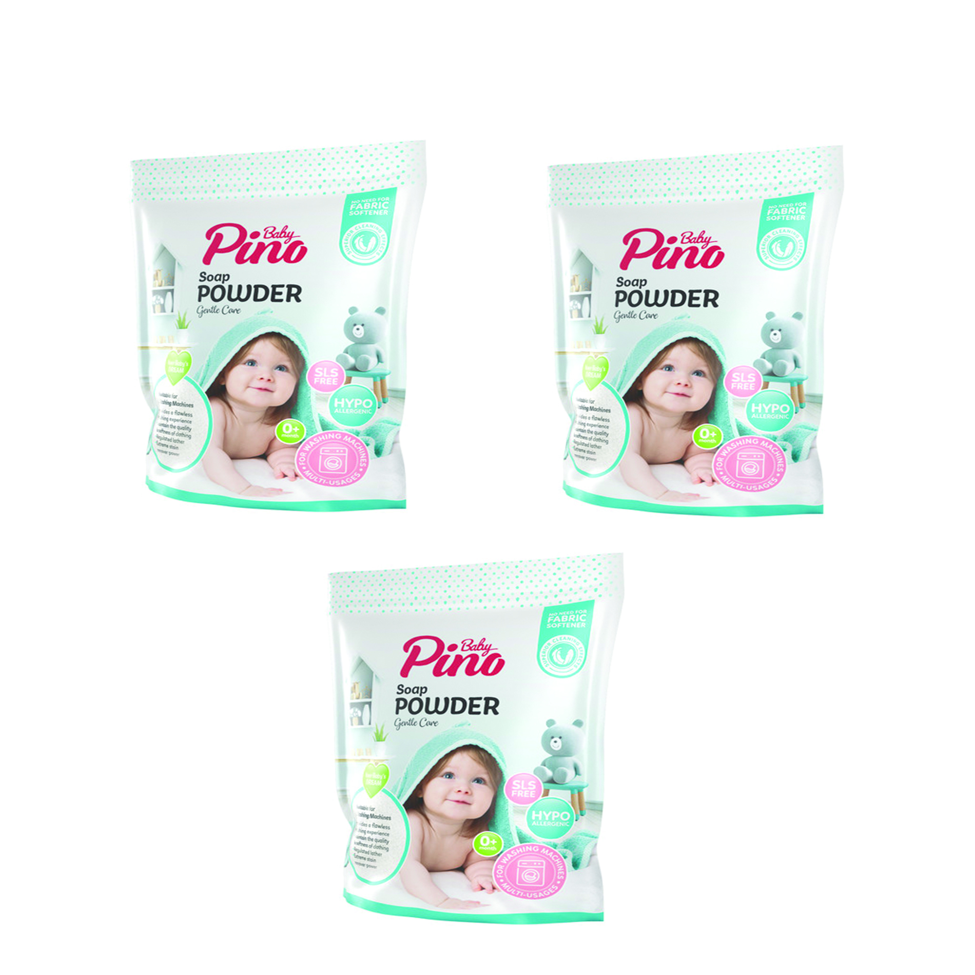 پودر صابون نوزاد پینو بیبی مخصوص ماشین لباسشوییمجموعه 3 عددی