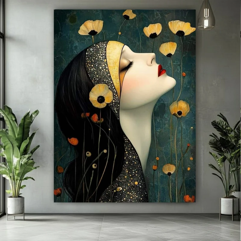 پوستر طرح نقاشی نیمرخ مدل گل های شاداب کد BK24868