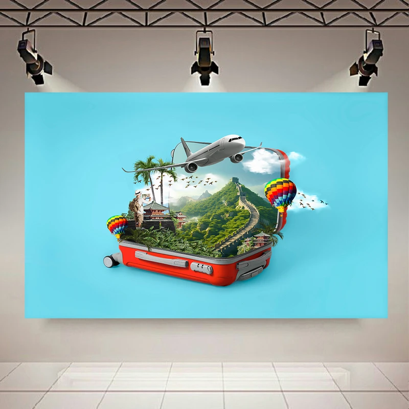 تابلو بوم طرح مخمل چمدان مدل گردشگری کد AR3058436