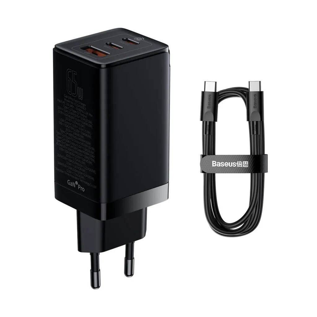 شارژر دیواری 65 وات بیسوس مدل GaN3 Pro-65W به همراه کابل USB-C