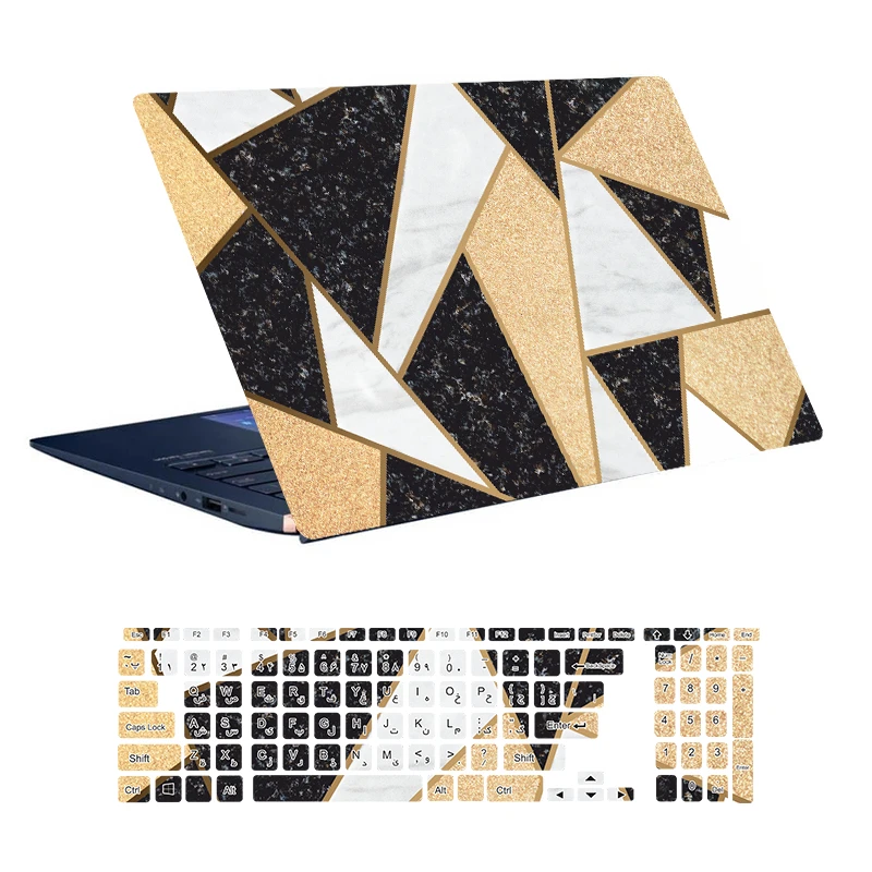 استیکر لپ تاپ توییجین و موییجین طرح Marble کد 31 مناسب برای لپ تاپ 15.6 اینچ به همراه برچسب حروف فارسی کیبورد 