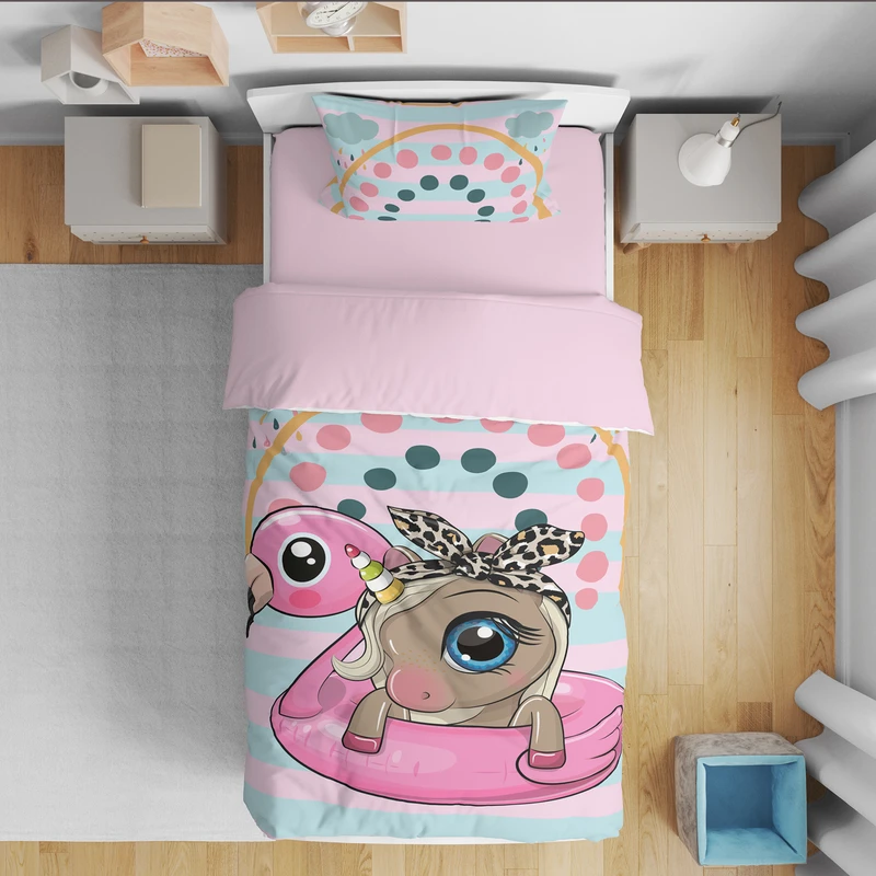 سرویس روتختی مدل یونیکورن کد 4655 یک نفره 5 تکه