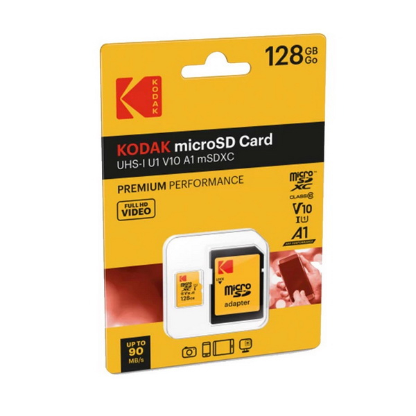 کارت حافظه SDHC کداک مدل V10 کلاس 10 استاندارد C10 سرعت 90mbps ظرفیت 128 گیگابایت به همراه آداپتور