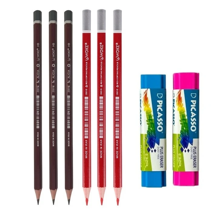 پاک کن پیکاسو مدل کوچه به همراه مداد مشکی و مداد قرمز مجموعه 8 عددی 