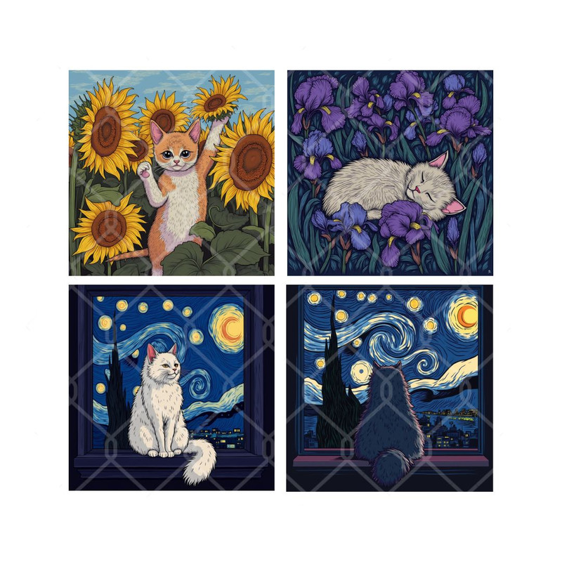 استیکر لپ تاپ طرح گربه و ونگوگ کد van gogh 01 بسته 4 عددی