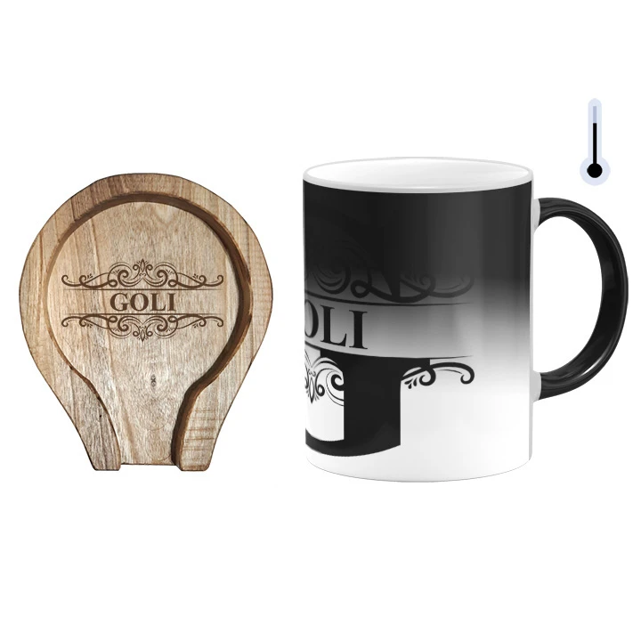 ماگ حرارتی گالری وبفر مدل اسم گلی به همراه زیر لیوانی