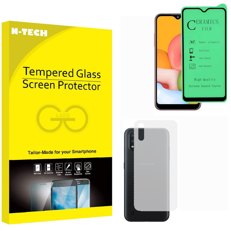  محافظ صفحه نمایش سرامیکی انتک مدل CRBKM-01 مناسب برای گوشی موبایل سامسونگ Galaxy A01 به همراه محافظ پشت گوشی 