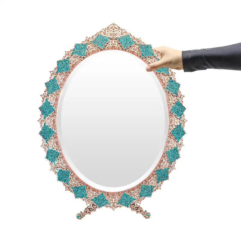 آینه فیروزه کوبی مدل قلم نقره کد Magnificent-Art