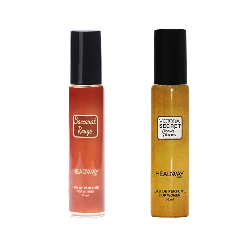 عطر جیبی زنانه هدوی استوری مدل کورکجان باکارات رژ و ویکتوریا سکرت نارگیل حجم 30 میلی لیتر مجموعه 2 عددی