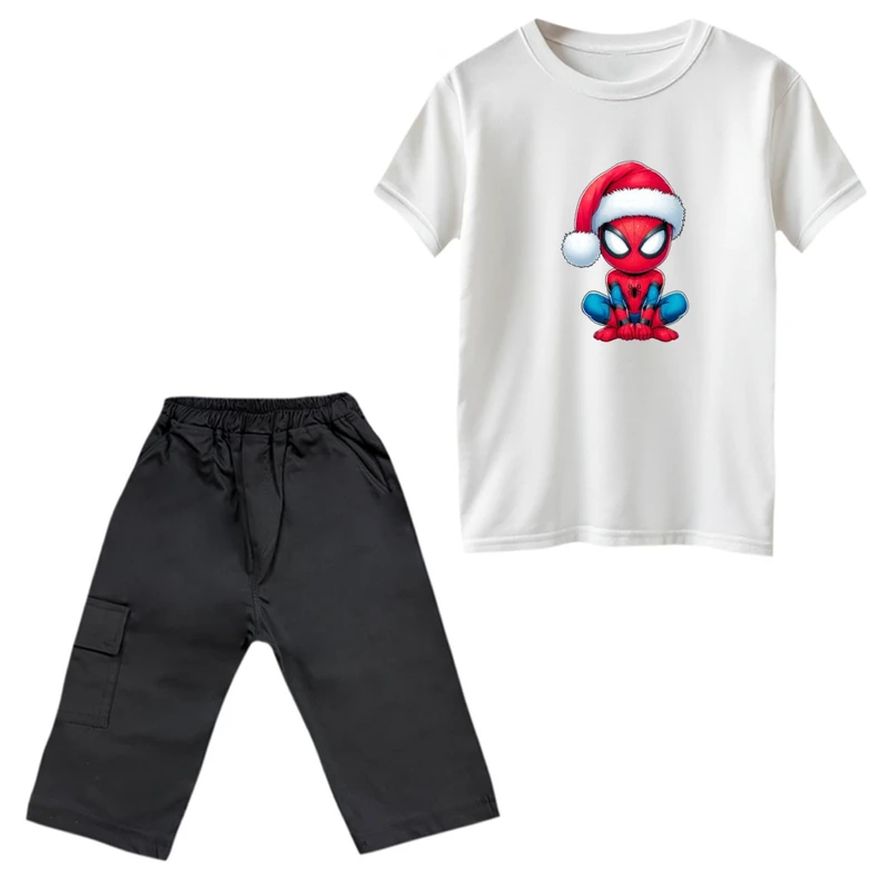 ست تی‌شرت و شلوارک پسرانه مدل اسپایدرمن کریسمس