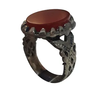 انگشتر نقره مردانه مدل عقیق شفت العبد یمنی AY08184