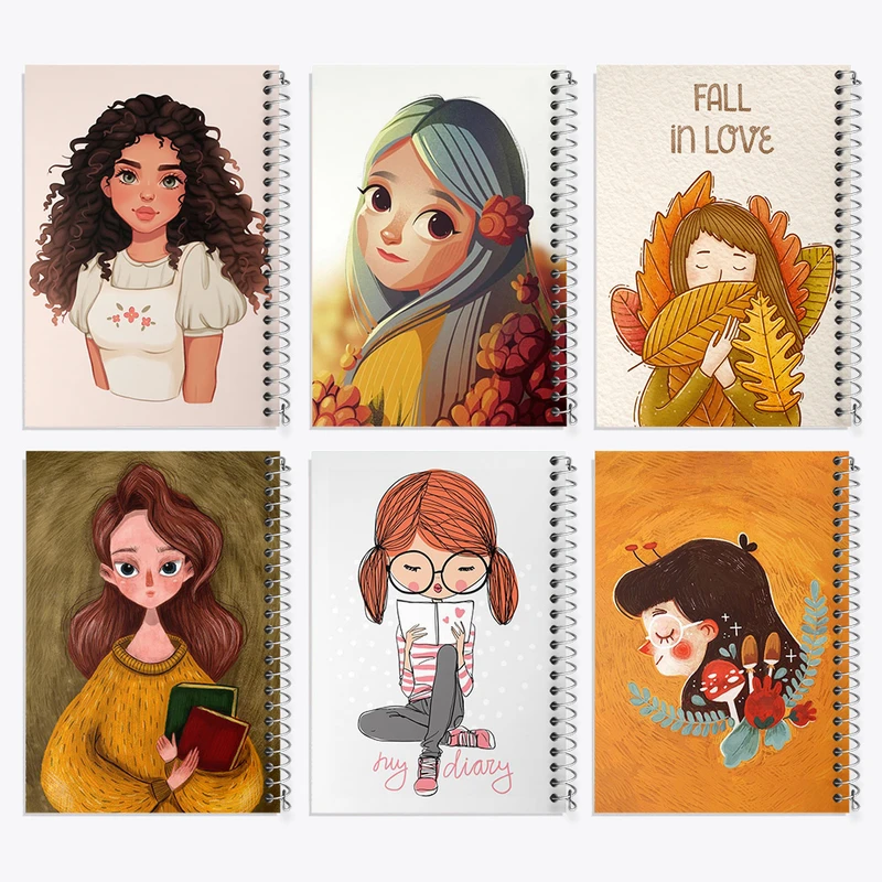 دفتر مشق 100 برگ خندالو طرح دخترانه کد 252 مجموعه 6 عددی