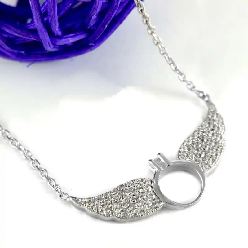 گردنبند نقره زنانه مدل بال فرشته و حلقه نماد عشق پاک BARF 09