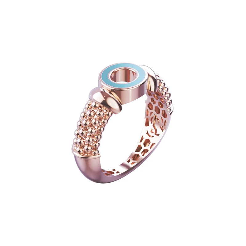 انگشتر طلا 18 عیار زنانه گلدم مدل گرد مینا R211037