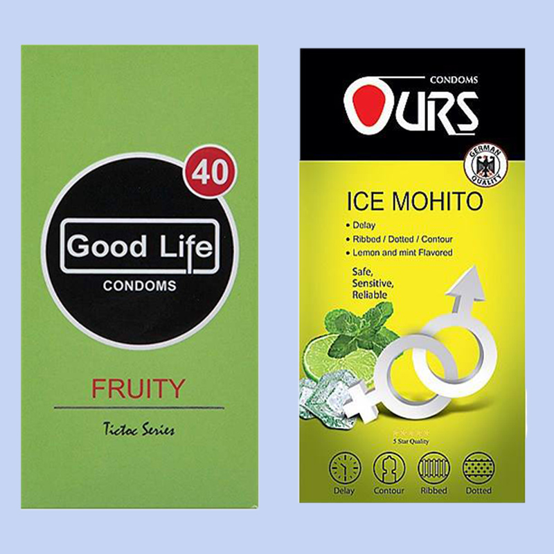 کاندوم گودلایف مدل Fruity بسته 12 عددی به همراه کاندوم اورز مدل Ice Mohito بسته 12 عددی