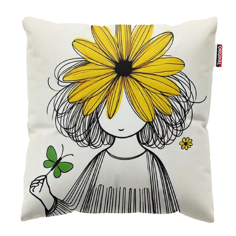 کوسن پاد آفرین مدل زن و گل و پروانه سایز 30*30 سانتی متر