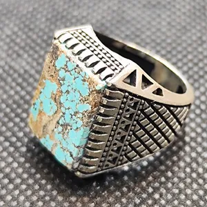 انگشتر نقره مردانه مدل سنگ فیروزه نیشابور کد 75