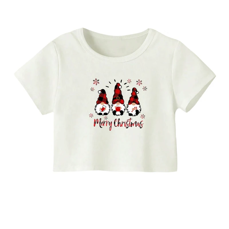 کراپ‌ تی‌شرت آستین کوتاه زنانه مدل بابانوئل کریسمس کد 7