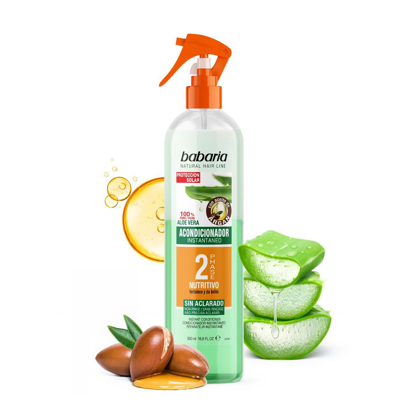 اسپری دو فاز مو باباریا مدل آلوئه ورا روغن آرگان حجم 500 میلی لیتر