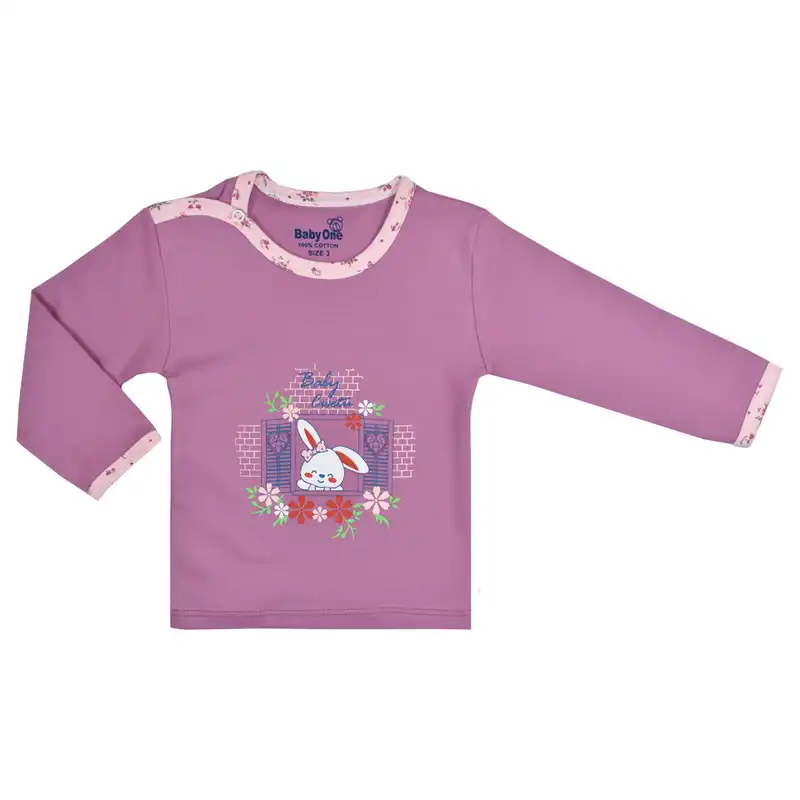 تی شرت آستین بلند نوزادی دخترانه بی بی وان مدل خرگوش کد ۱