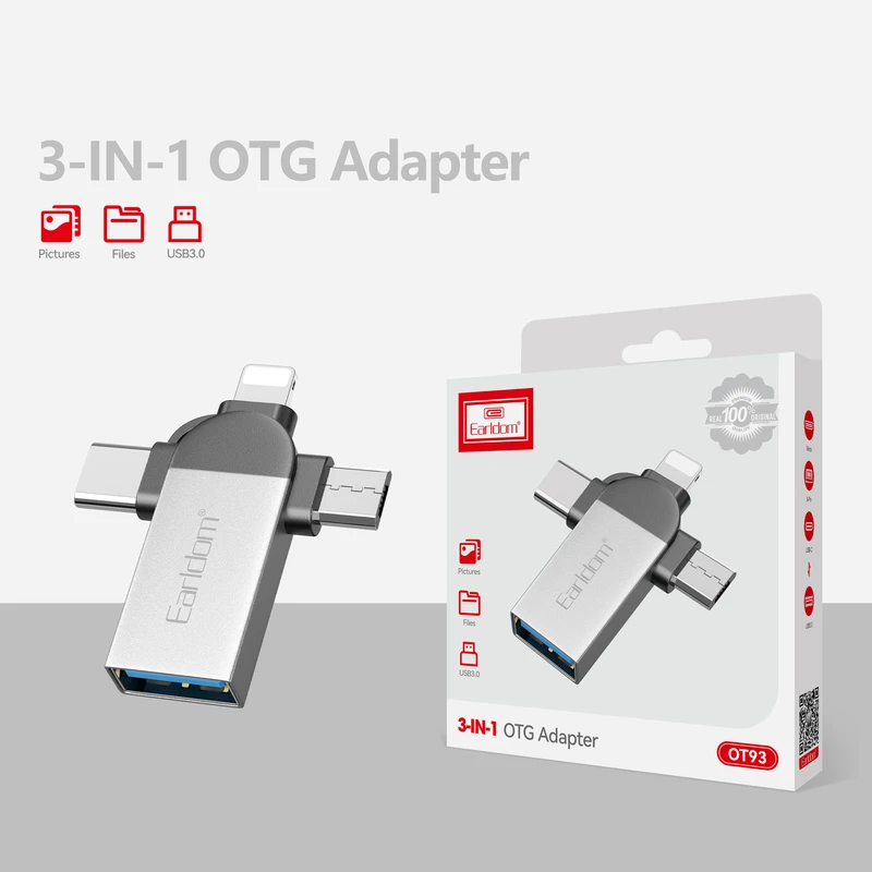 عکس شماره 3 : مبدل usb otg به microusb-لایتنینگ-usb-c ارلدام مدل et-ot93