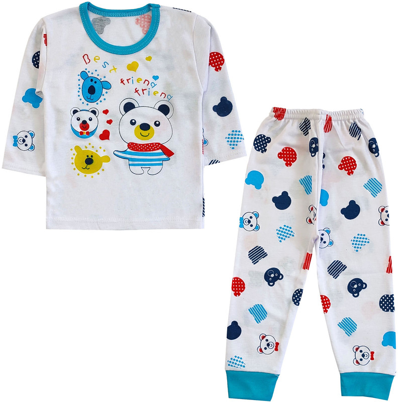 ست تی شرت آستین بلند و شلوار راحتی نوزادی مدل خرس کد 4132 رنگ سفید