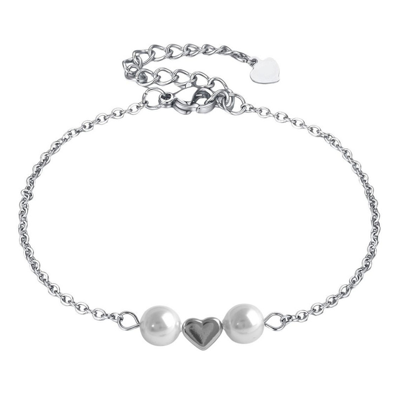 پابند نقره زنانه مدل قلب مروارید