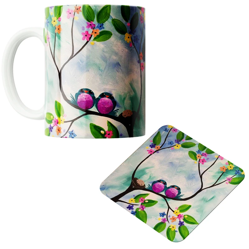 ماگ طرح  پرنده 09 به همراه زیر لیوانی