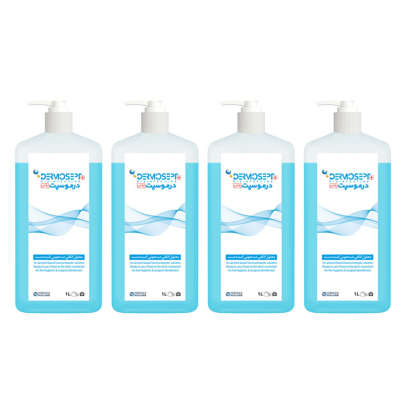 محلول ضدعفونی کننده دست شرکت رضاراد مدل +Dermosept حجم 1000 میلی لیتر بسته 4 عددی