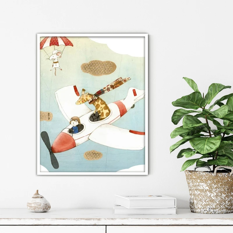 تابلو آتریسا طرح زرافه و موش مدرن مدل ATFKW25 فریم سفید 