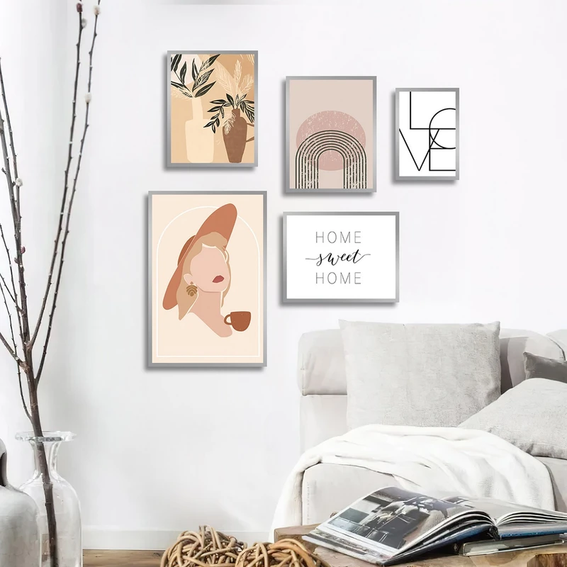 تابلو بکلیت طرح نقاشی مینیمال چهره و برگ مدل SI-3009 مجموعه 5 عددی