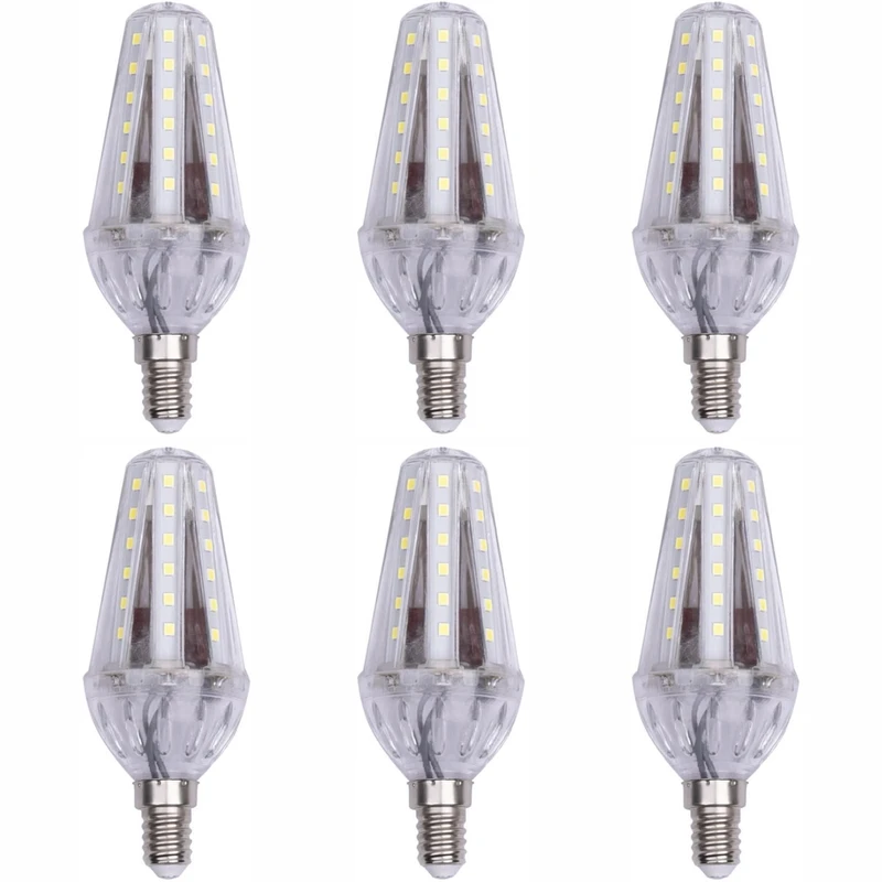 لامپ شمعی 6 وات رهنما راه صدرا مدل ZB48 طرح بلالی بدنه شفاف پایه E14 بسته 6 عددی