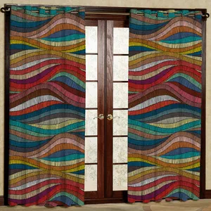  پرده مدل خط های رنگی رنگی مخمل پانچی کد 1354 سایز 140x280 سانتی متر