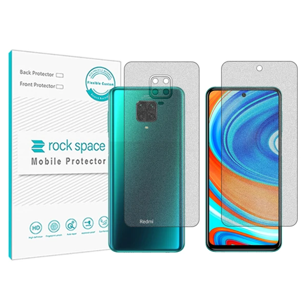 محافظ صفحه نمایش مات راک اسپیس مدل HyMTT مناسب برای گوشی موبایل شیائومی Redmi Note 9 Pro به همراه محافظ پشت