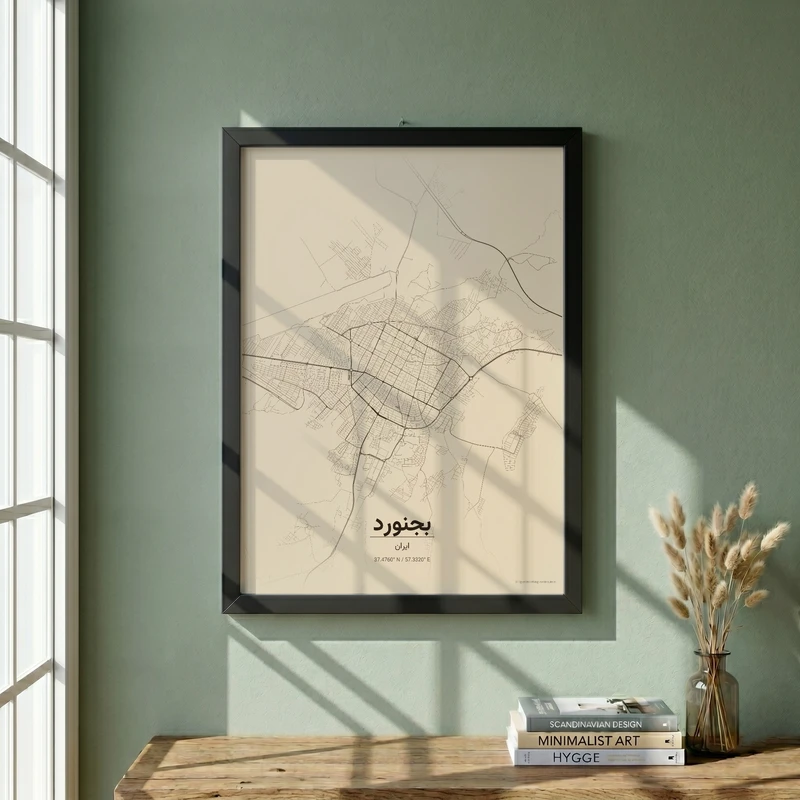 تابلو طرح نقشه شهر بجنورد مدل G18852 فریم مشکی