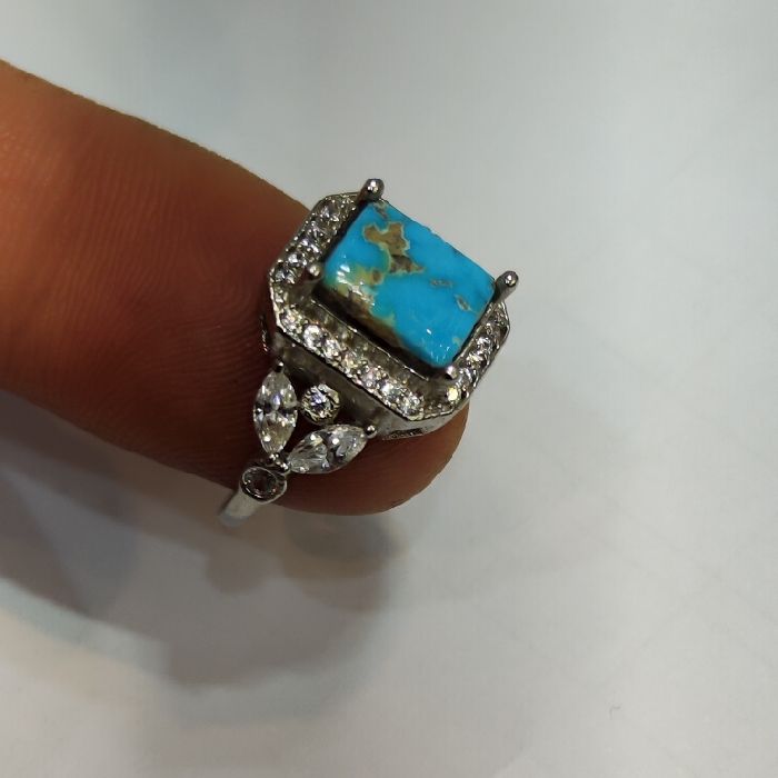 انگشتر نقره زنانه مدل فیروزه نیشابور آبکاری رادیوم کد 800 -  - 6