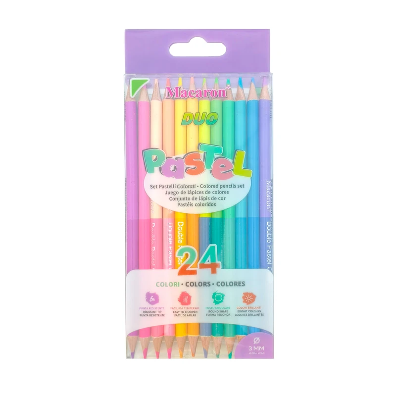 مداد رنگی 24 رنگ مدل دو سر طرح macaron بسته 12 عددی