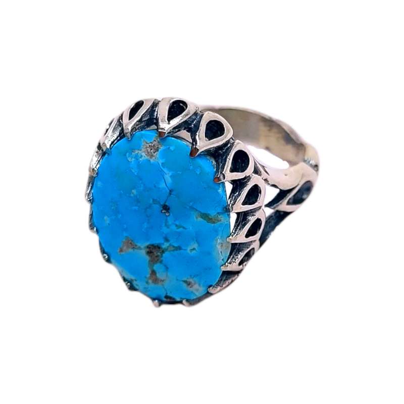 انگشتر نقره مردانه مدل فیروزه کرمان