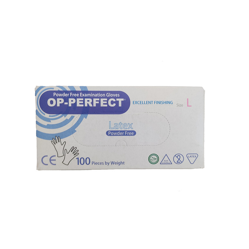 دستکش لاتکس مدل OP-PERFECT سایز لارج بسته 100 عددی