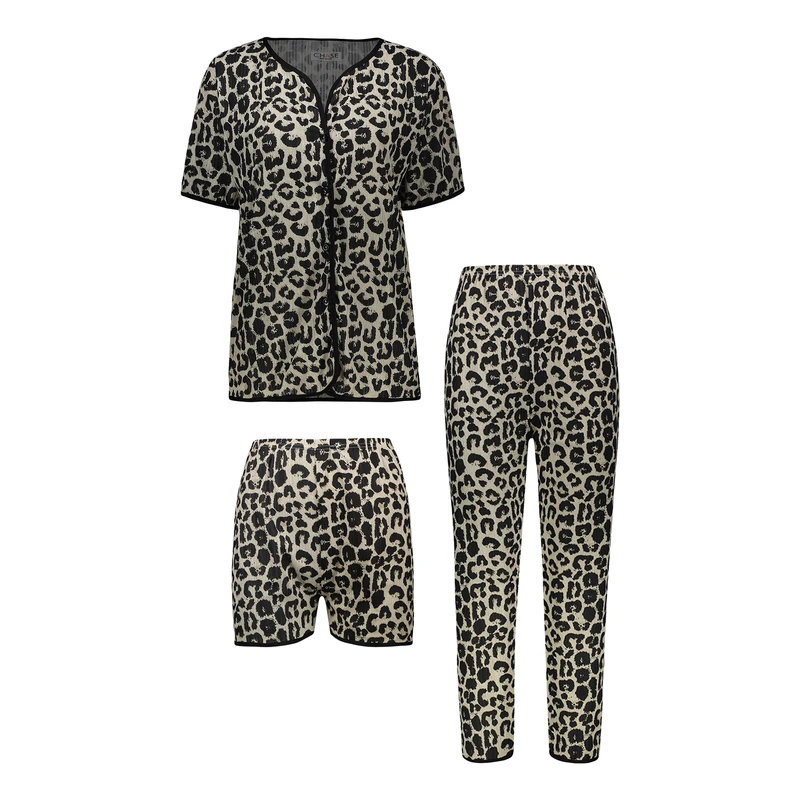 ست 3 تکه لباس زنانه مدل پلنگی