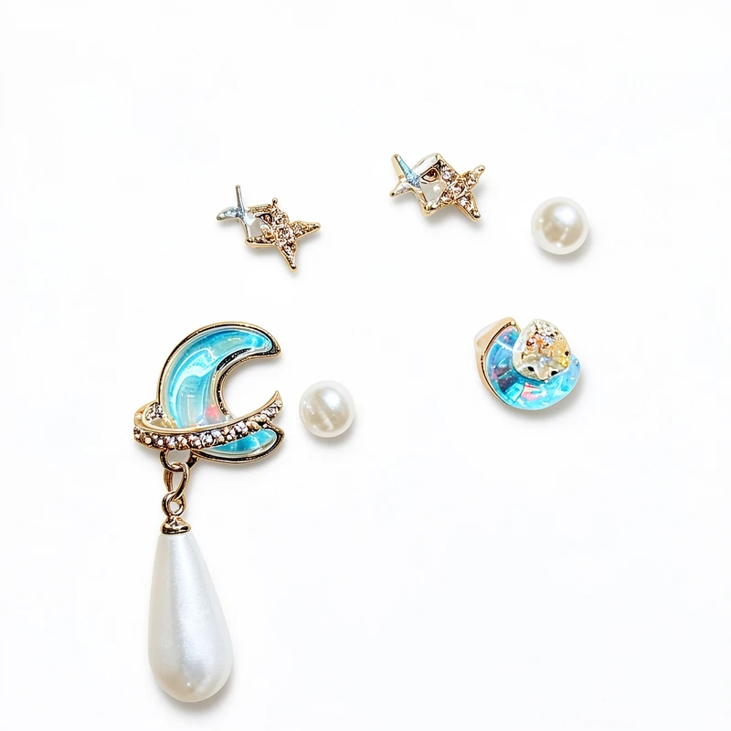 گوشواره میخی زنانه مدل پینترستی ماه بسته 3 عددی