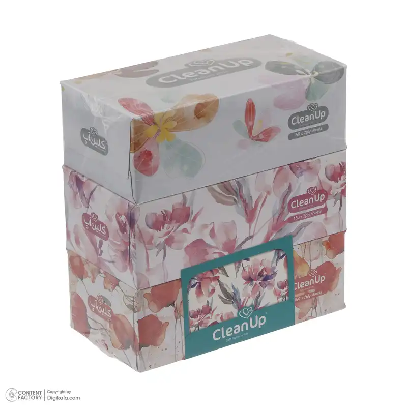 دستمال کاغذی 150 برگ کلین آپ مدل گل بسته 3 عددی