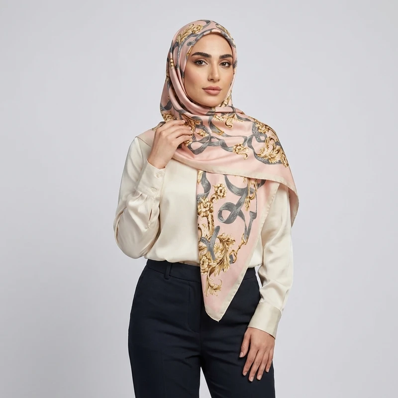 روسری ابریشم توییل زنانه مدل H116 با طول و عرض 125×125 سانتی‌متر